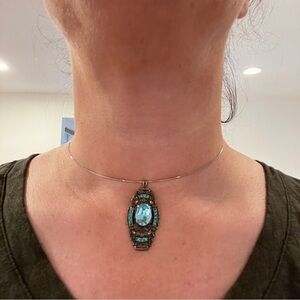 Turquoise Pendant Silver Choker Necklace